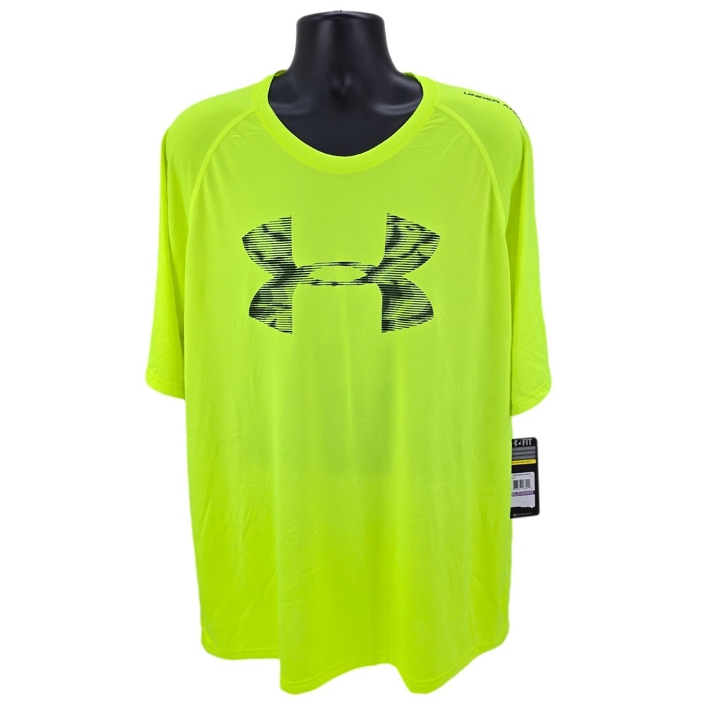 Under Armour Shirt Men's 2XL Neon Yellow Reverb Logo S/S HeatGear Loose Fit NWT‎